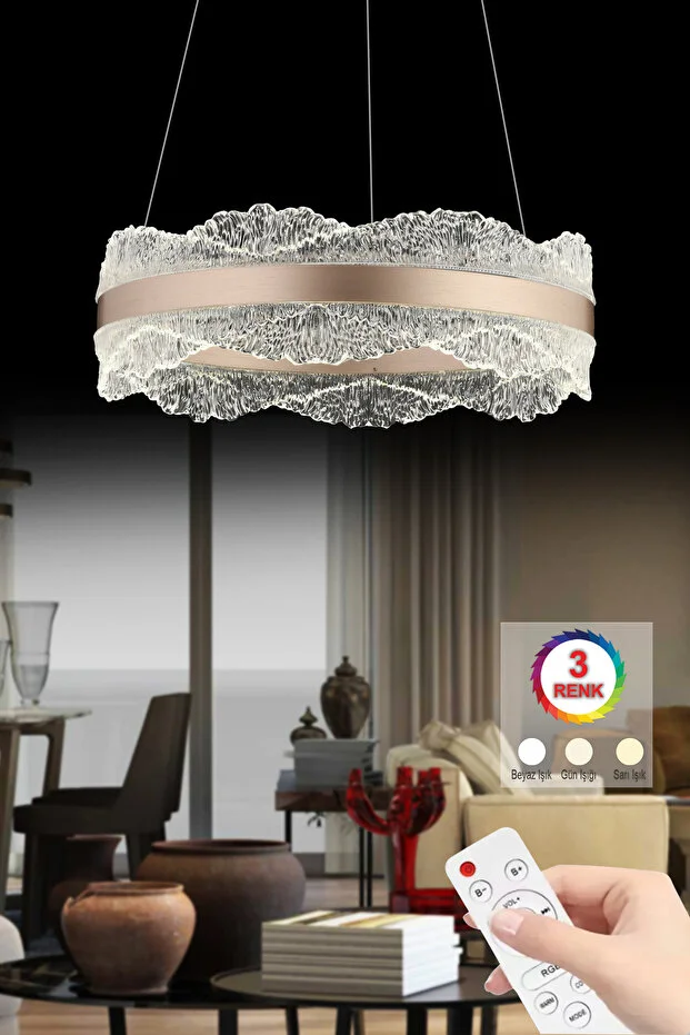 Titanic 40'lık Rose Gold Kumandalı 3 Renk Lüx Led Modern Ledli Avize